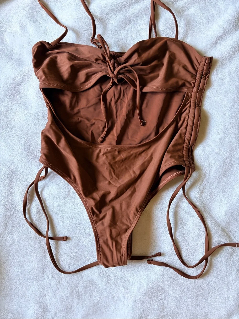Brown Cutout Tie-Front One-Piece Swimsuit